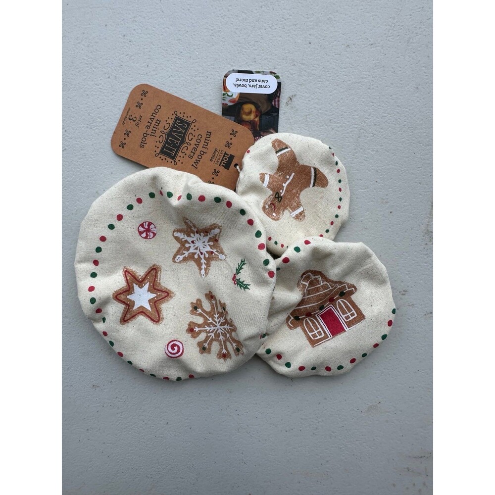 NWT Now Designs Danica Save It Christmas Gingerbread Mini Bowl Covers Set Of 3